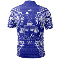 Fiji Polo Shirt Viti Coat Of Arms Map Polynesian Tattoo Blue - Polynesian Pride