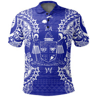 Fiji Polo Shirt Viti Coat Of Arms Map Polynesian Tattoo Blue Unisex Blue - Polynesian Pride