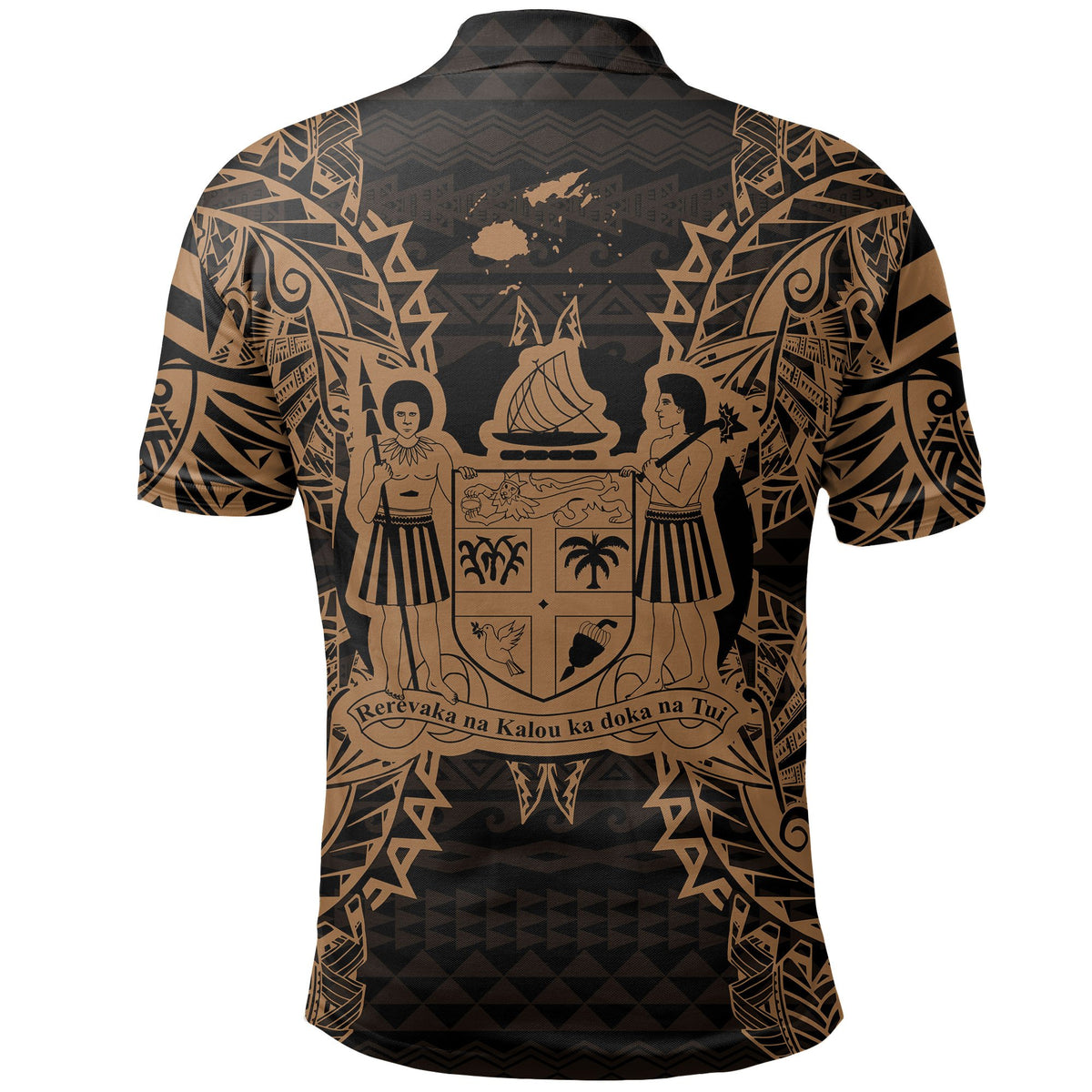 Fiji Polo Shirt Viti Coat Of Arms Map Polynesian Tattoo Gold - Polynesian Pride