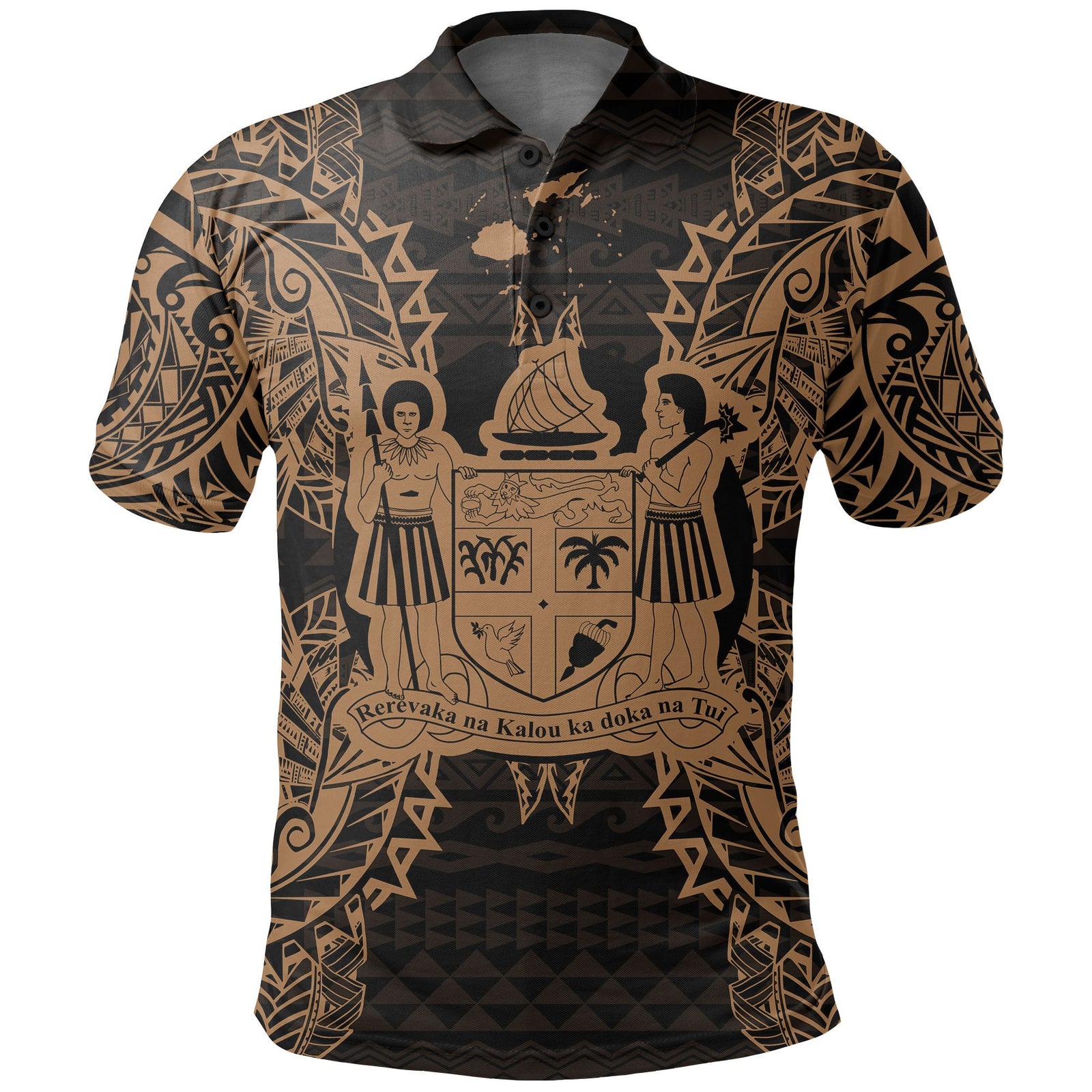 Fiji Polo Shirt Viti Coat Of Arms Map Polynesian Tattoo Gold Unisex Gold - Polynesian Pride