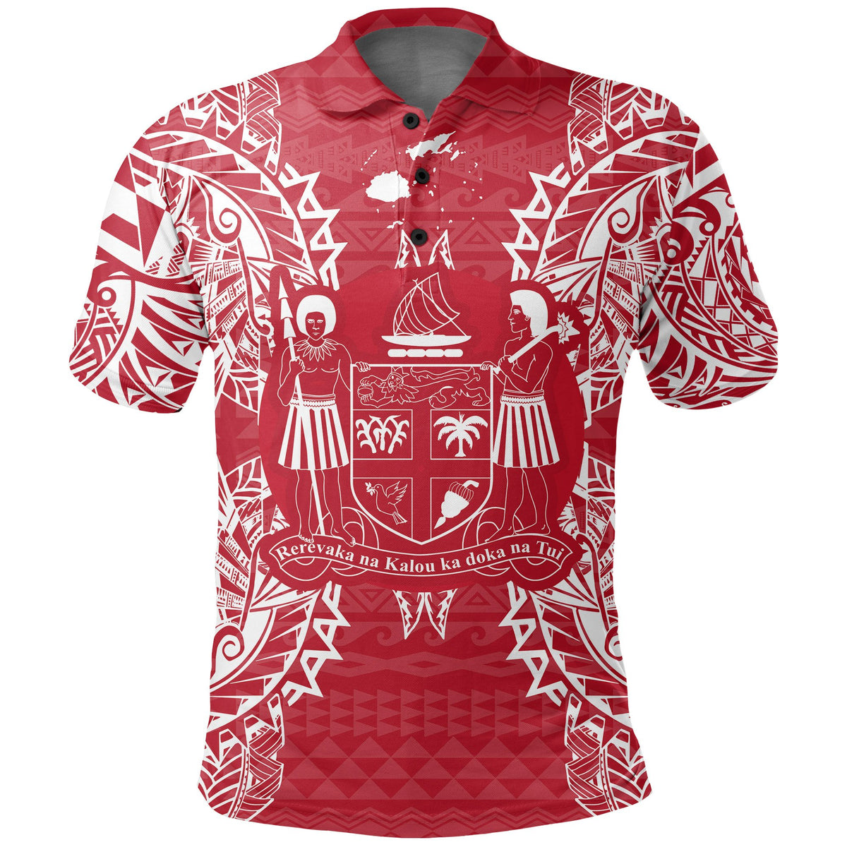 Fiji Polo Shirt Viti Coat Of Arms Map Polynesian Tattoo Red White Unisex Red - Polynesian Pride