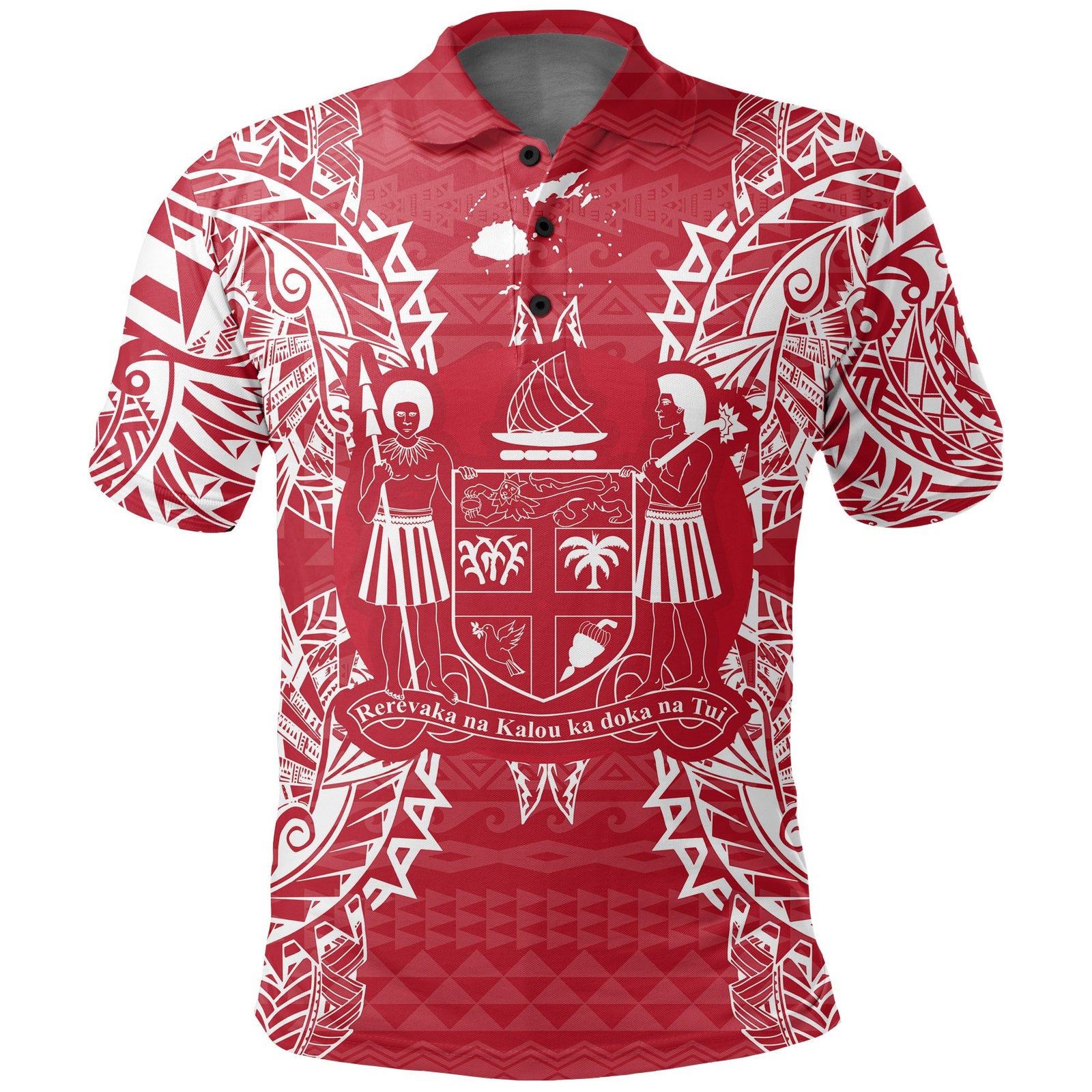 Fiji Polo Shirt Viti Coat Of Arms Map Polynesian Tattoo Red White Unisex Red - Polynesian Pride