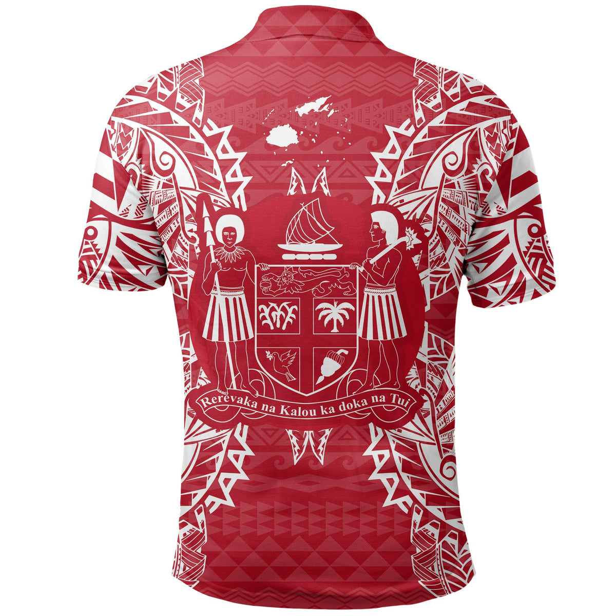 Fiji Polo Shirt Viti Coat Of Arms Map Polynesian Tattoo Red White - Polynesian Pride