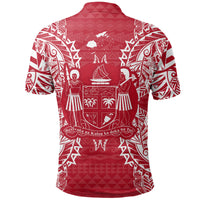 Fiji Polo Shirt Viti Coat Of Arms Map Polynesian Tattoo Red White - Polynesian Pride
