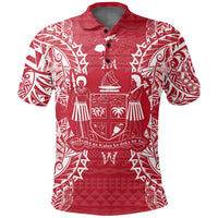 Fiji Polo Shirt Viti Coat Of Arms Map Polynesian Tattoo Red White Unisex Red - Polynesian Pride