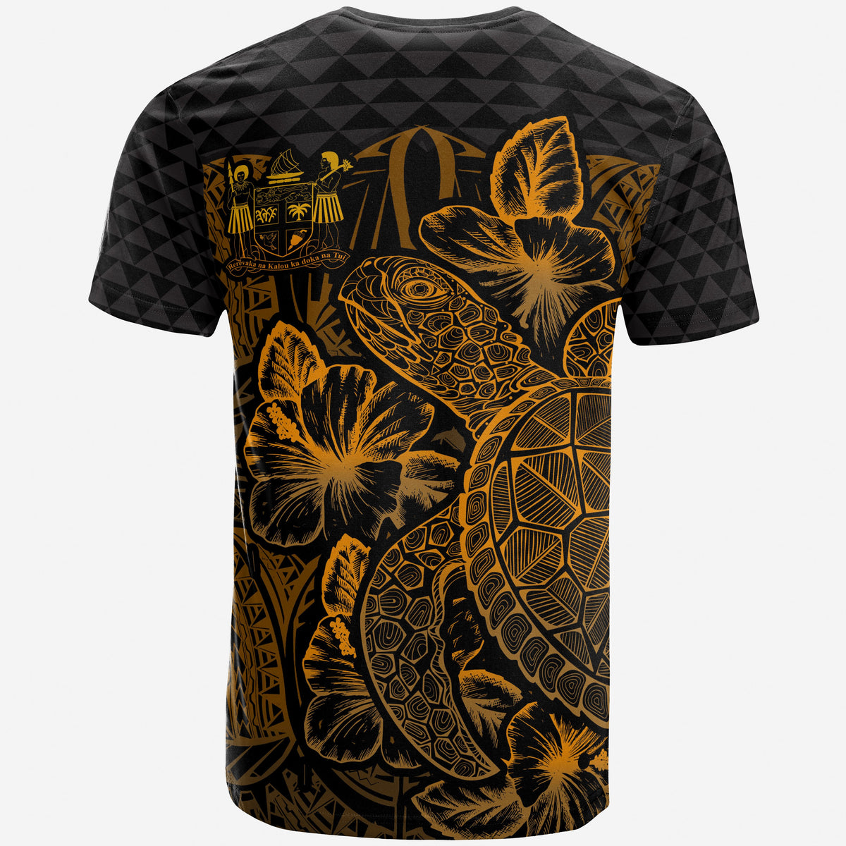 Fiji T Shirt Fijian Coat of Arms Turtle Hibiscus Gold - Polynesian Pride