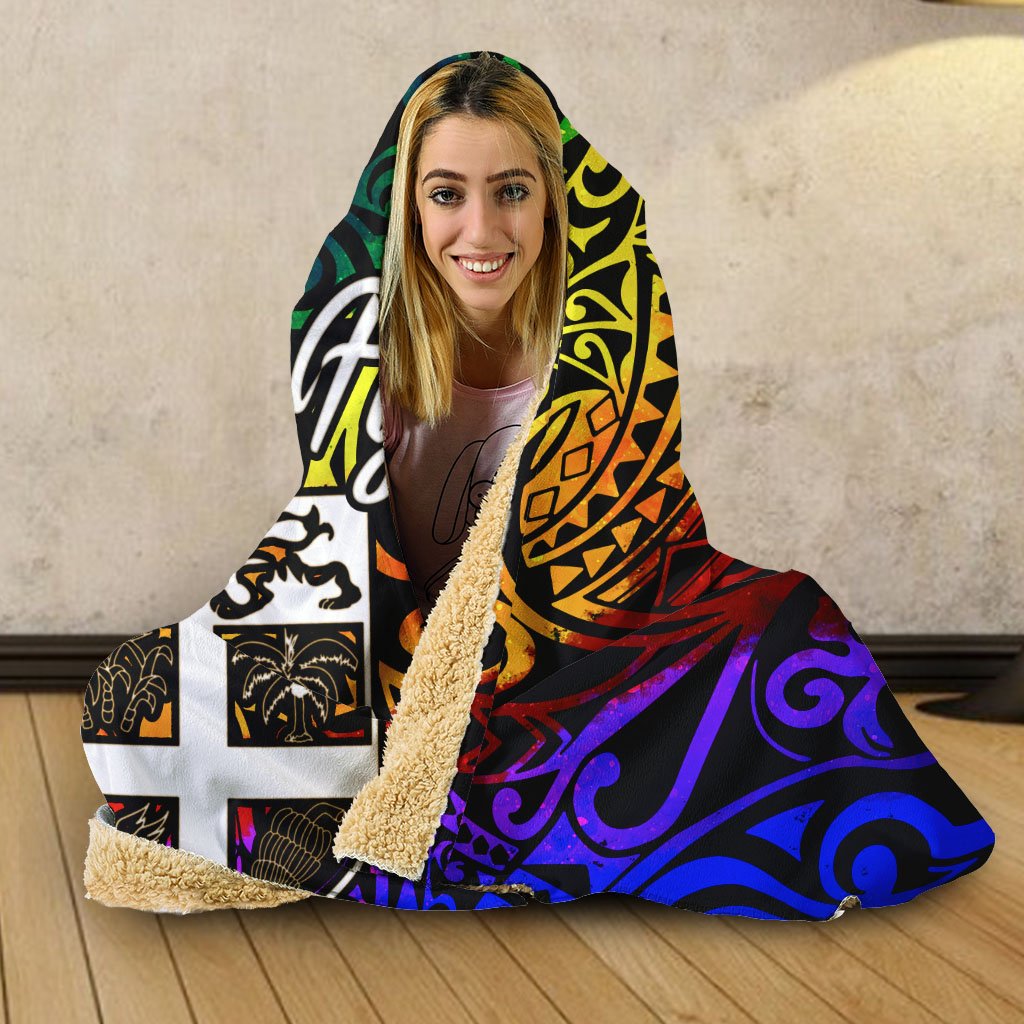 Fiji Hooded Blanket - Rainbow Polynesian Pattern - Polynesian Pride
