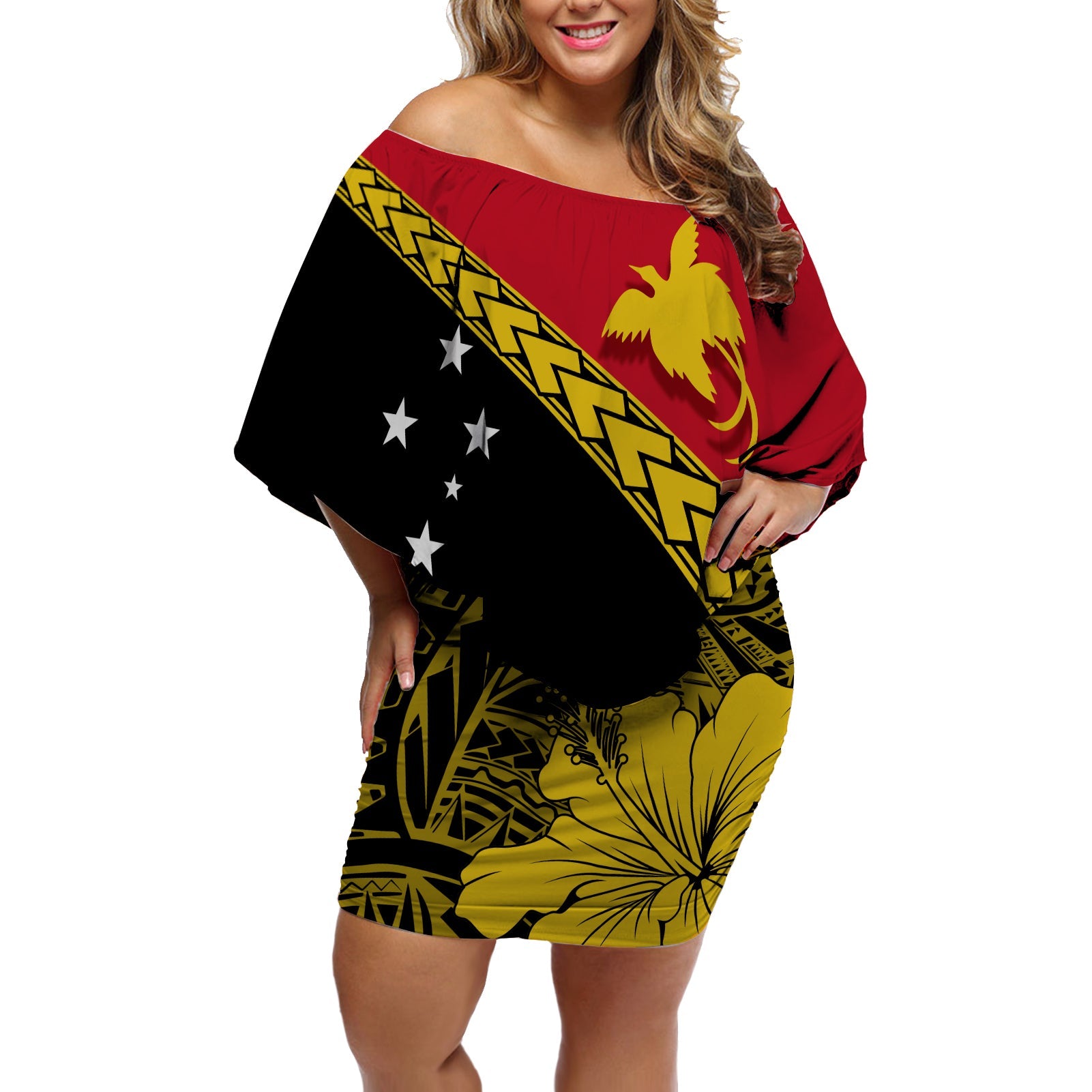 PNG Off Shoulder Short Dress Papua Flag Special Style LT7 Women Art - Polynesian Pride