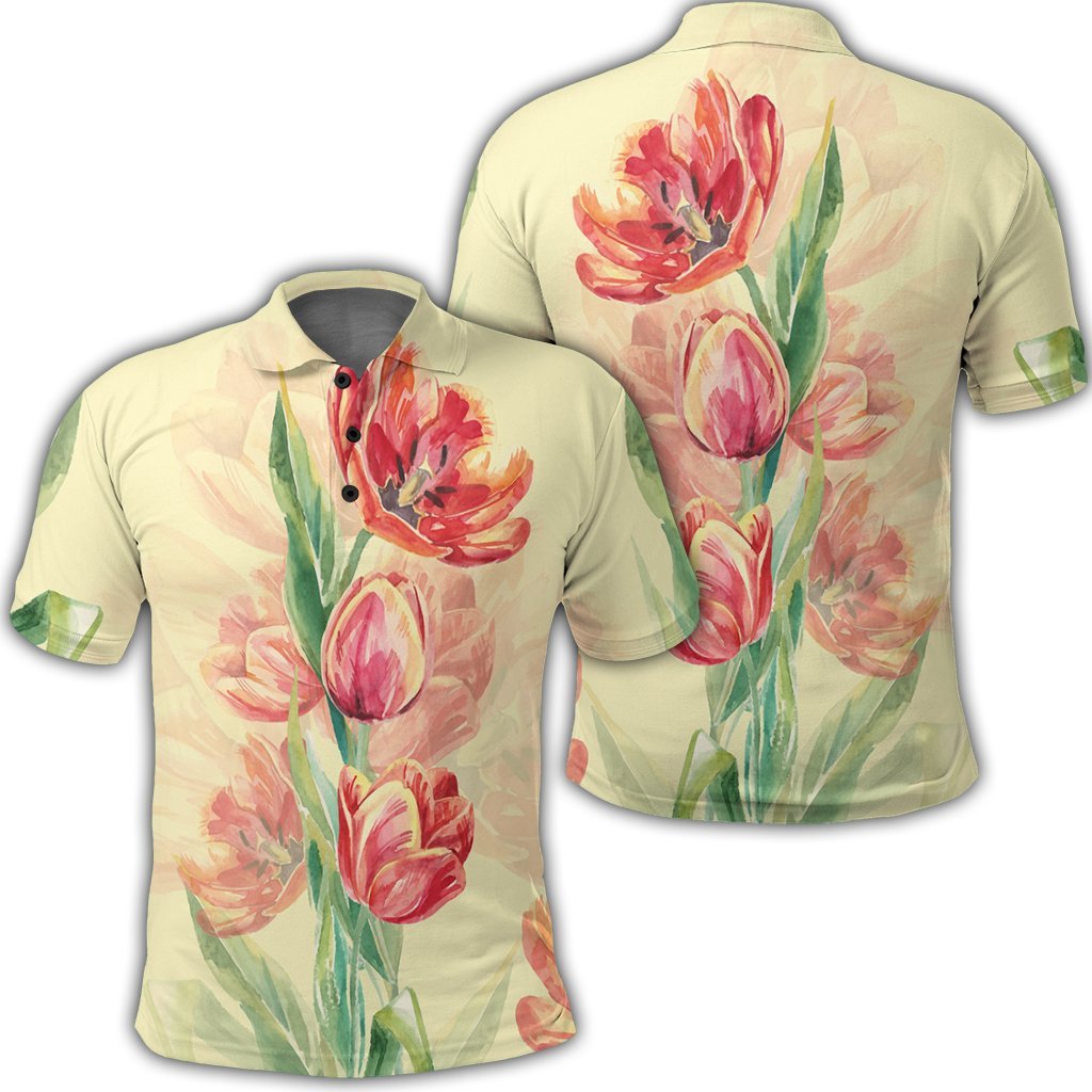 Flower Art Polo Shirt Unisex Black - Polynesian Pride