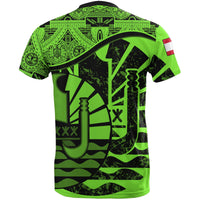 Tahiti T Shirt Tahiti Flag Vintage Style Fluo Vert A02 - Polynesian Pride