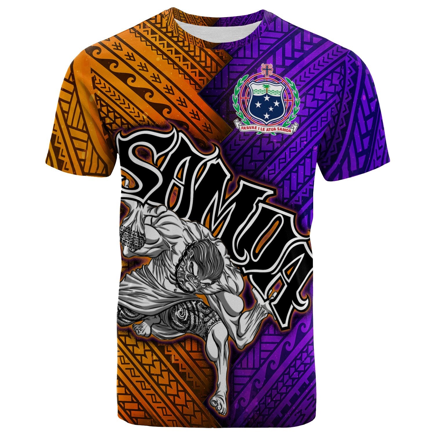 Samoa T Shirt Warrior Style Polynesian Patterns Unisex Orange - Purple - Polynesian Pride