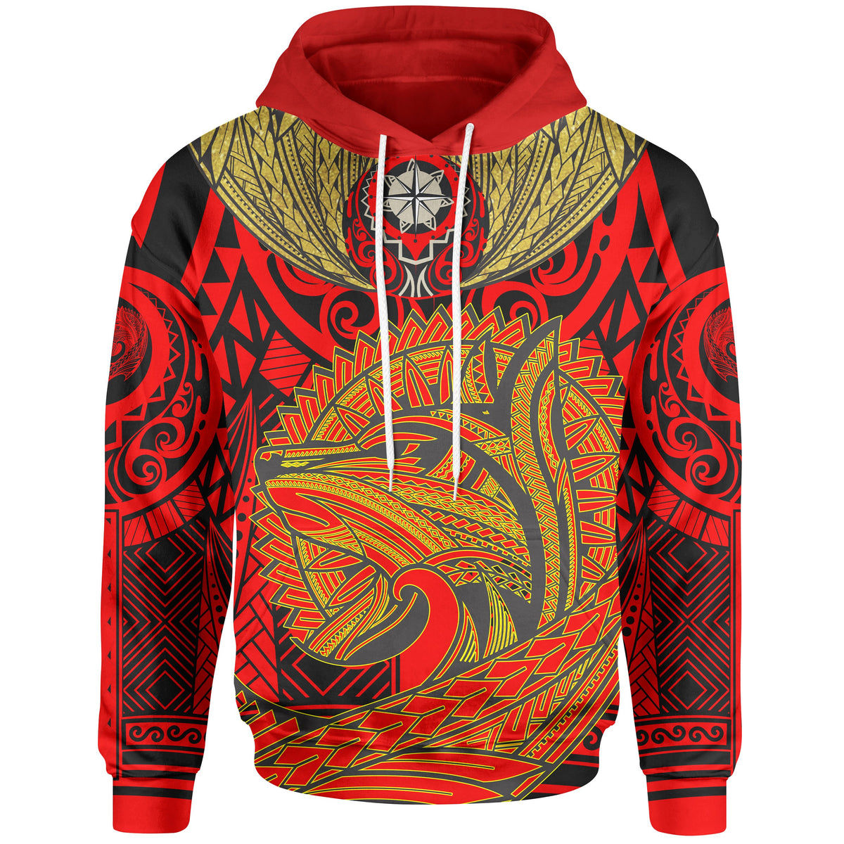 Polynesianll Over Hoodie Polynesian Wolf Patterns Unisex Red - Polynesian Pride
