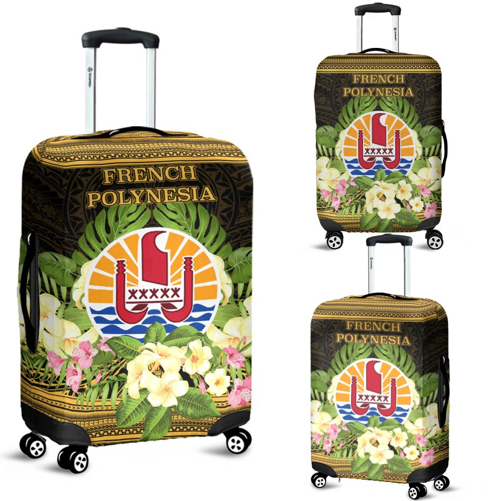 French Polynesia Luggage Covers - Polynesian Gold Patterns Collection Black - Polynesian Pride