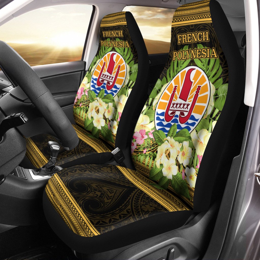 French Polynesia Car Seat Cover - Polynesian Gold Patterns Collection Universal Fit Black - Polynesian Pride