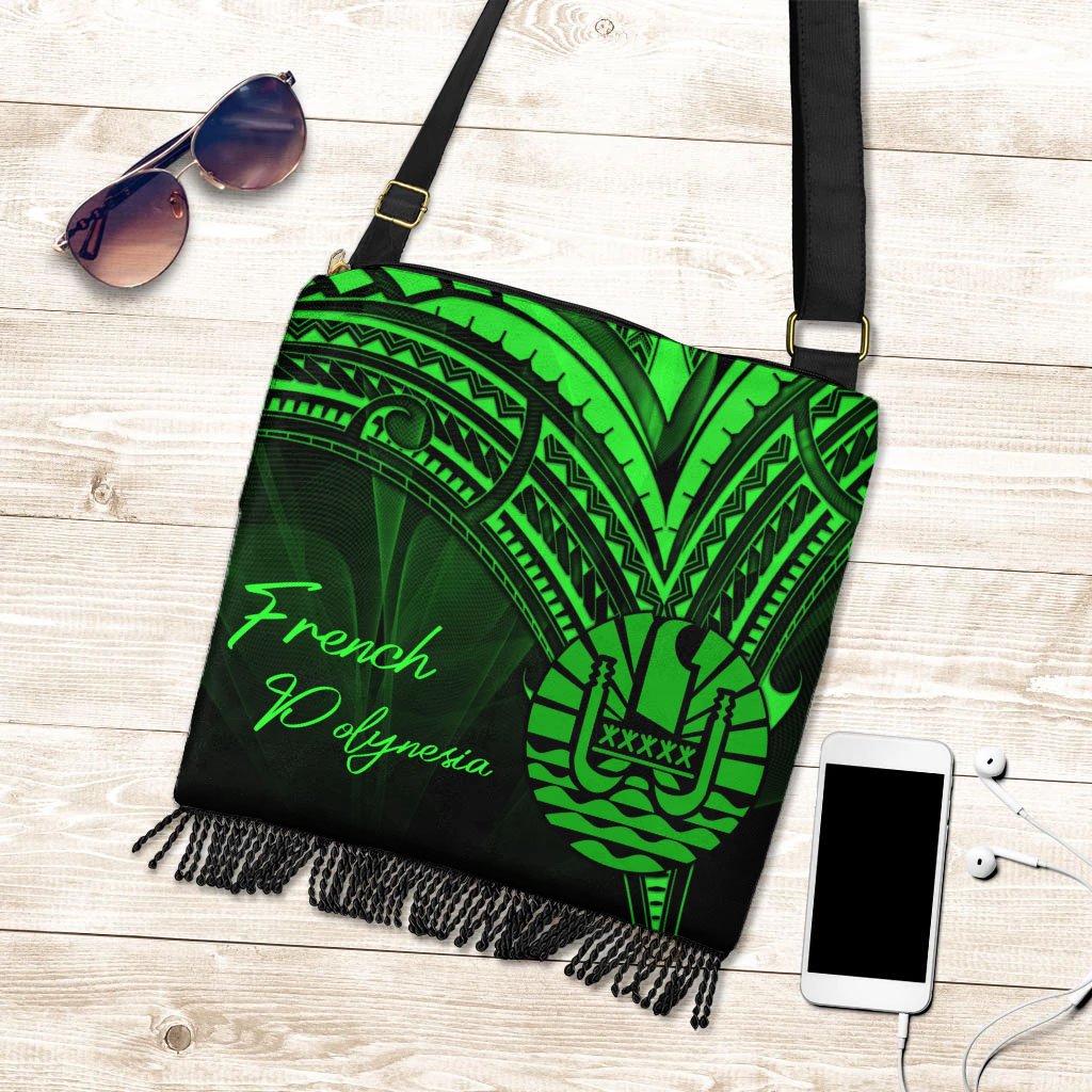 French Polynesia Boho Handbag - Green Color Cross Style One Size Boho Handbag Black - Polynesian Pride
