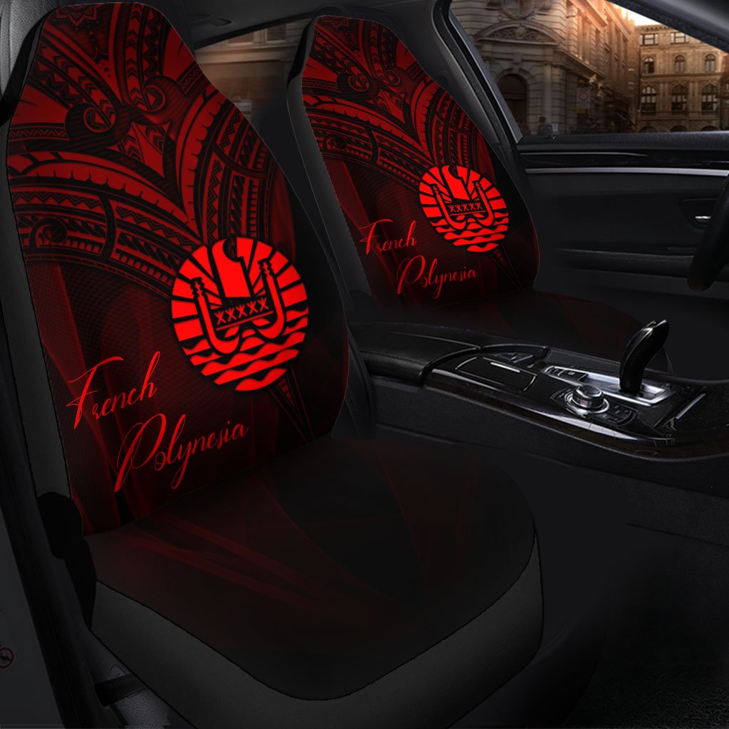French Polynesia Car Seat Cover - Red Color Cross Style Universal Fit Black - Polynesian Pride