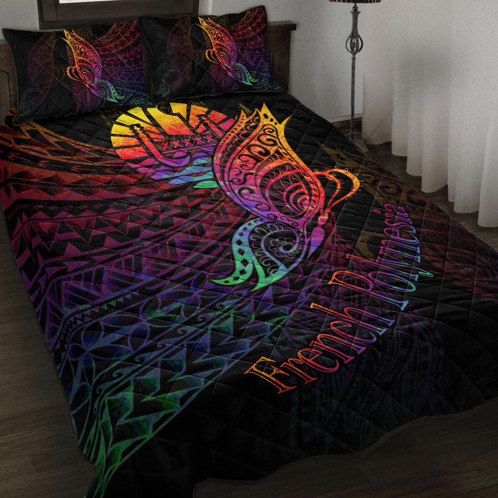 French Polynesia Quilt Bed Set - Butterfly Polynesian Style Black - Polynesian Pride