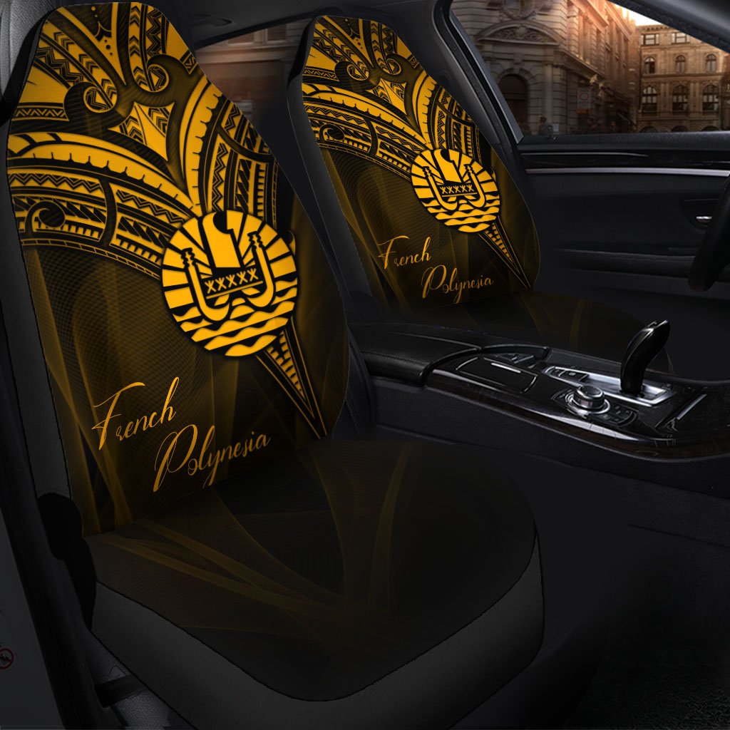 French Polynesia Car Seat Cover - Gold Color Cross Style Universal Fit Black - Polynesian Pride