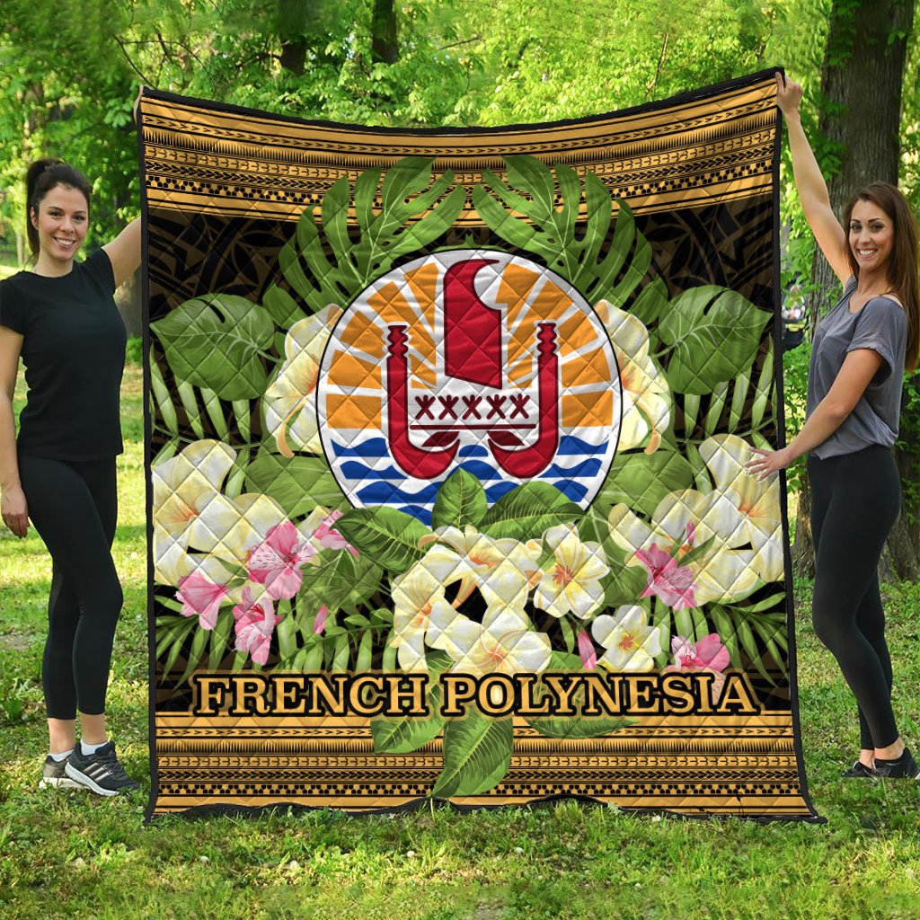 French Polynesia Premium Quilt - Polynesian Gold Patterns Collection Black - Polynesian Pride