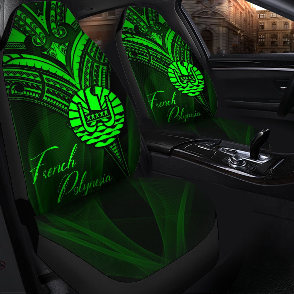 French Polynesia Car Seat Cover - Green Color Cross Style Universal Fit Black - Polynesian Pride