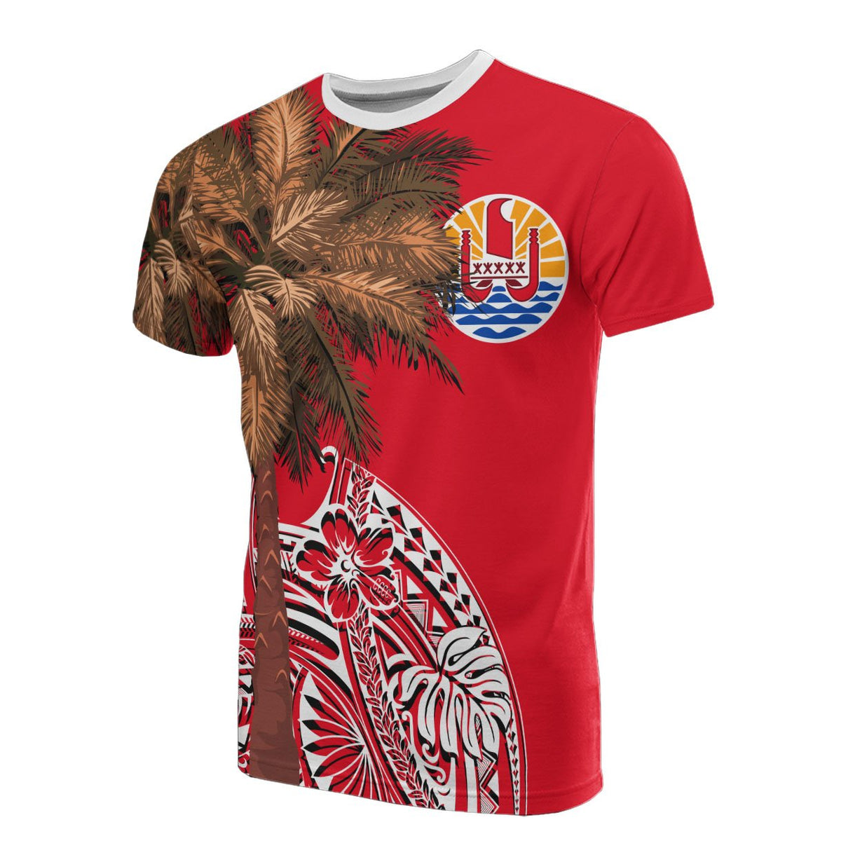 French Polynesia T Shirt Polynesian Palm Tree Flag Unisex Red - Polynesian Pride