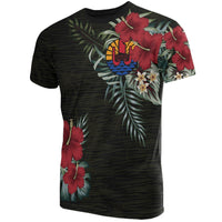 Tahiti T Shirt Tahiti Flag Hibiscus Palm Leaves Unisex Black - Polynesian Pride