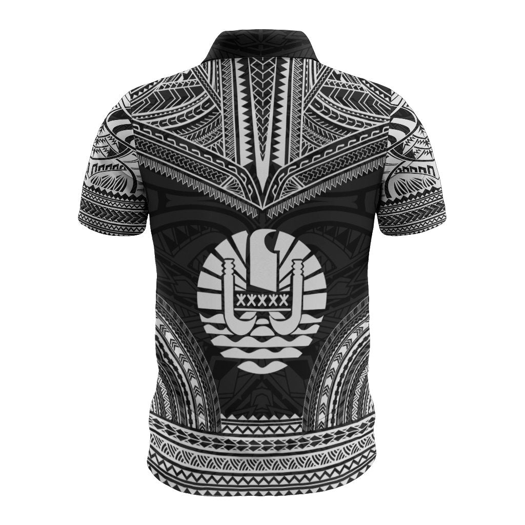 French Polynesia Polo Shirt French Polynesia Coat Of Arms Polynesian Chief Tattoo Black Version - Polynesian Pride