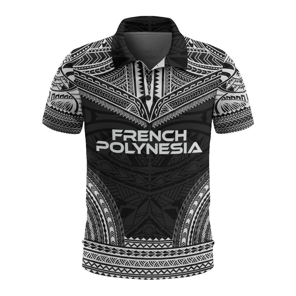 French Polynesia Polo Shirt French Polynesia Coat Of Arms Polynesian Chief Tattoo Black Version Unisex Black - Polynesian Pride