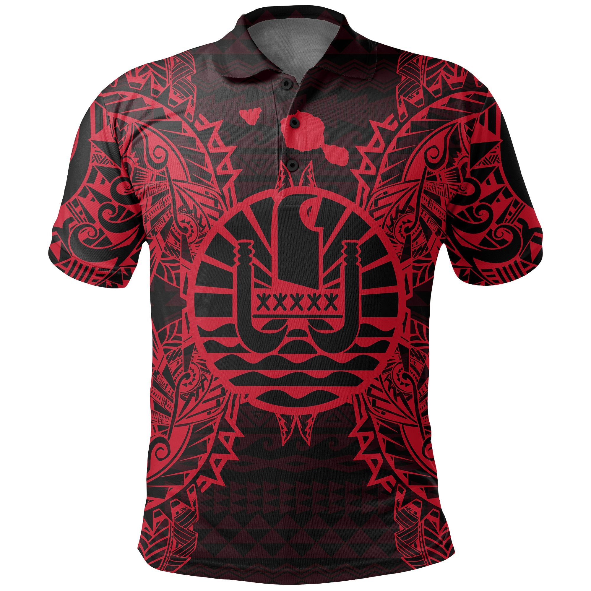 French Polynesian Polo Shirt French Polynesian Coat Of Arms Map Polynesian Tattoo Red Unisex Red - Polynesian Pride