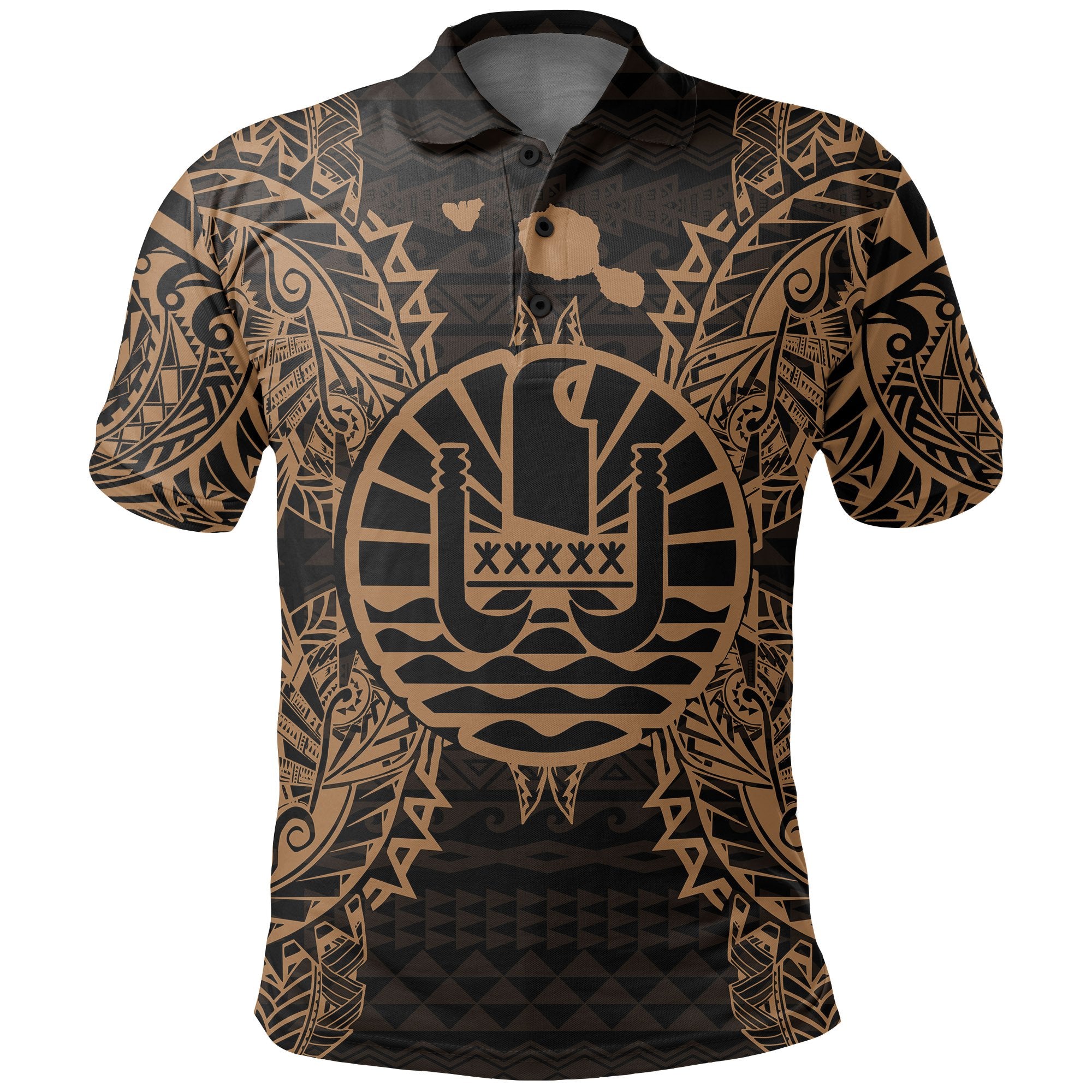 French Polynesian Polo Shirt French Polynesian Coat Of Arms Map Polynesian Tattoo Gold Unisex Gold - Polynesian Pride