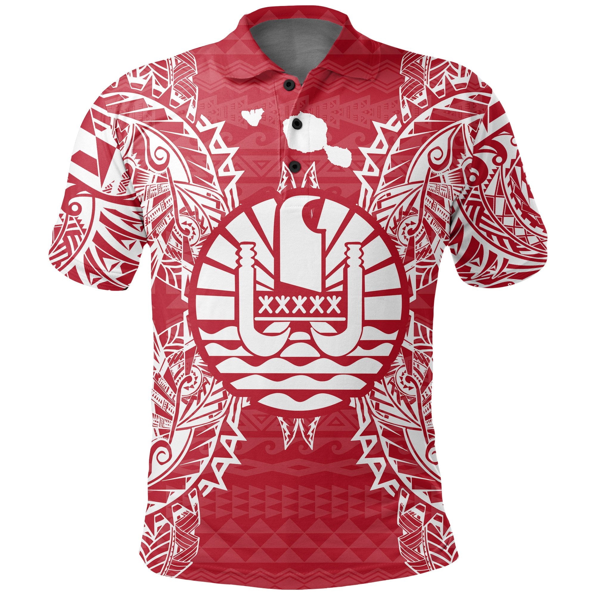 French Polynesian Polo Shirt French Polynesian Coat Of Arms Map Polynesian Tattoo Red White Unisex Red - Polynesian Pride