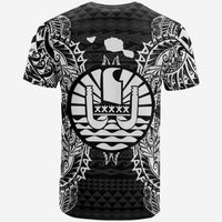 French Polynesia T Shirt National Flag Map Polynesian Tattoo White Black - Polynesian Pride