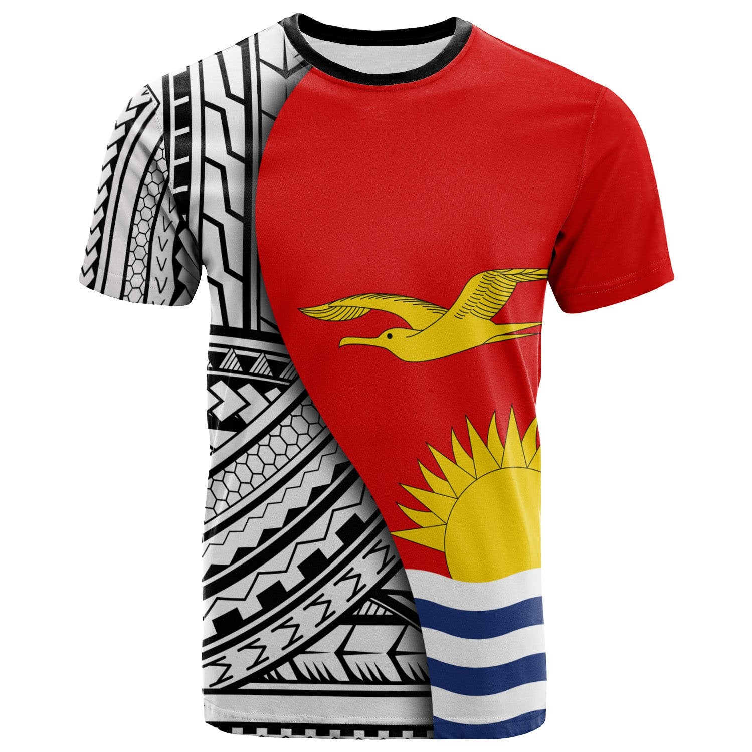 Kiribati T Shirt Coat Of Arm and Polynesian Patterns Unisex Red - Polynesian Pride