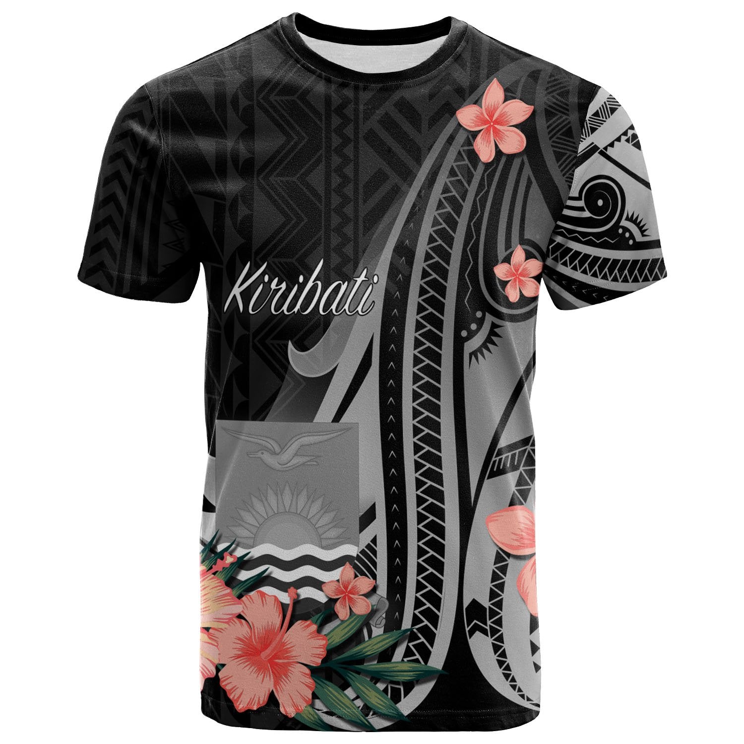 Kiribati T Shirt Polynesian Hibiscus Pattern Style Unisex Black - Polynesian Pride