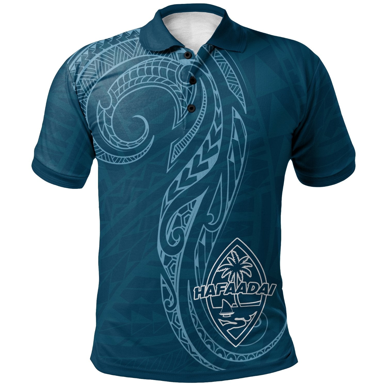 Guam Polo Shirt Hafa Adai Pattern Style Unisex Blue - Polynesian Pride