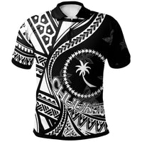 Chuuk Polo Shirt Plumeria Flowers White Version Unisex Black - Polynesian Pride