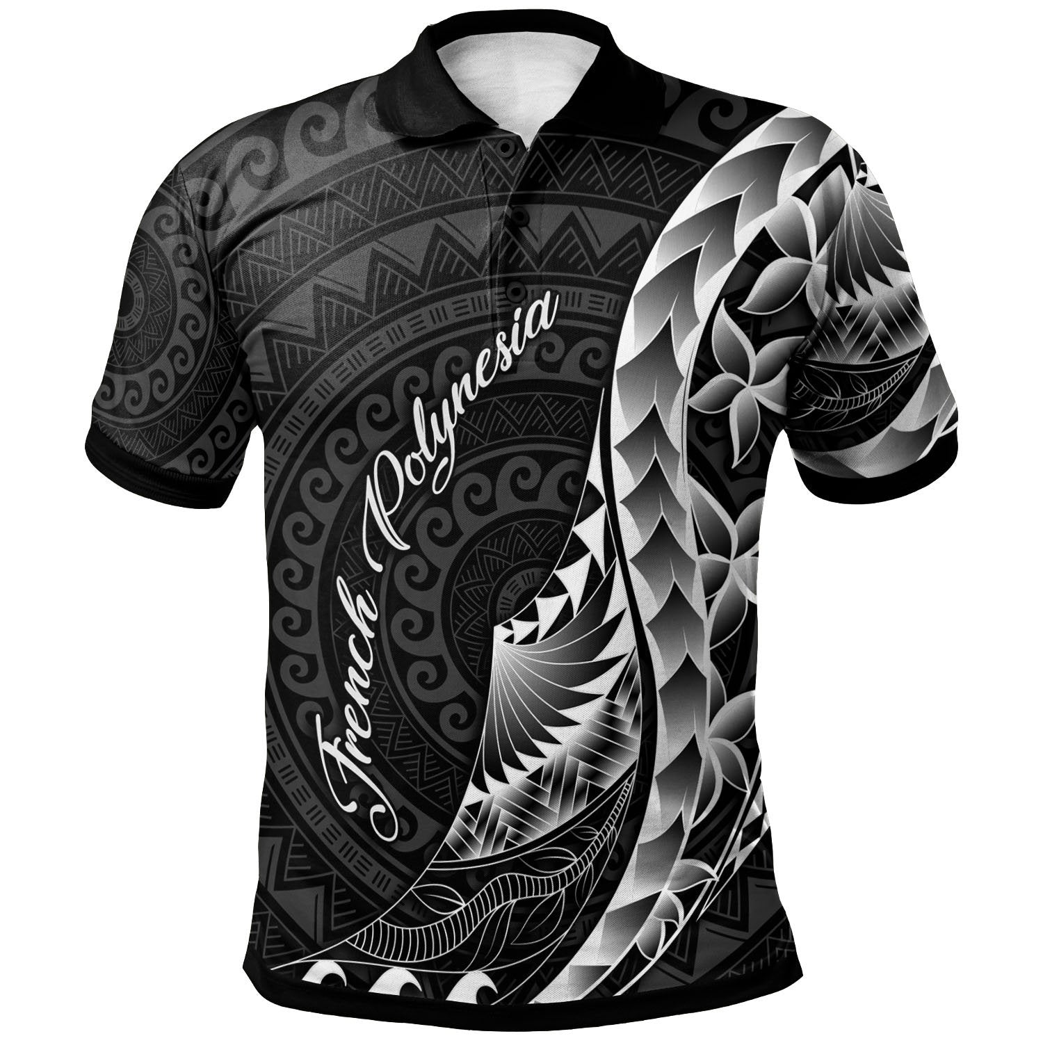 French Polynesia Polo Shirt Polynesian Pattern Style Unisex Black - Polynesian Pride
