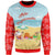 Mele Kalikimaka Sweatshirt - Santa Claus And Reindeer On The Beach Red Color Unisex Red - Polynesian Pride