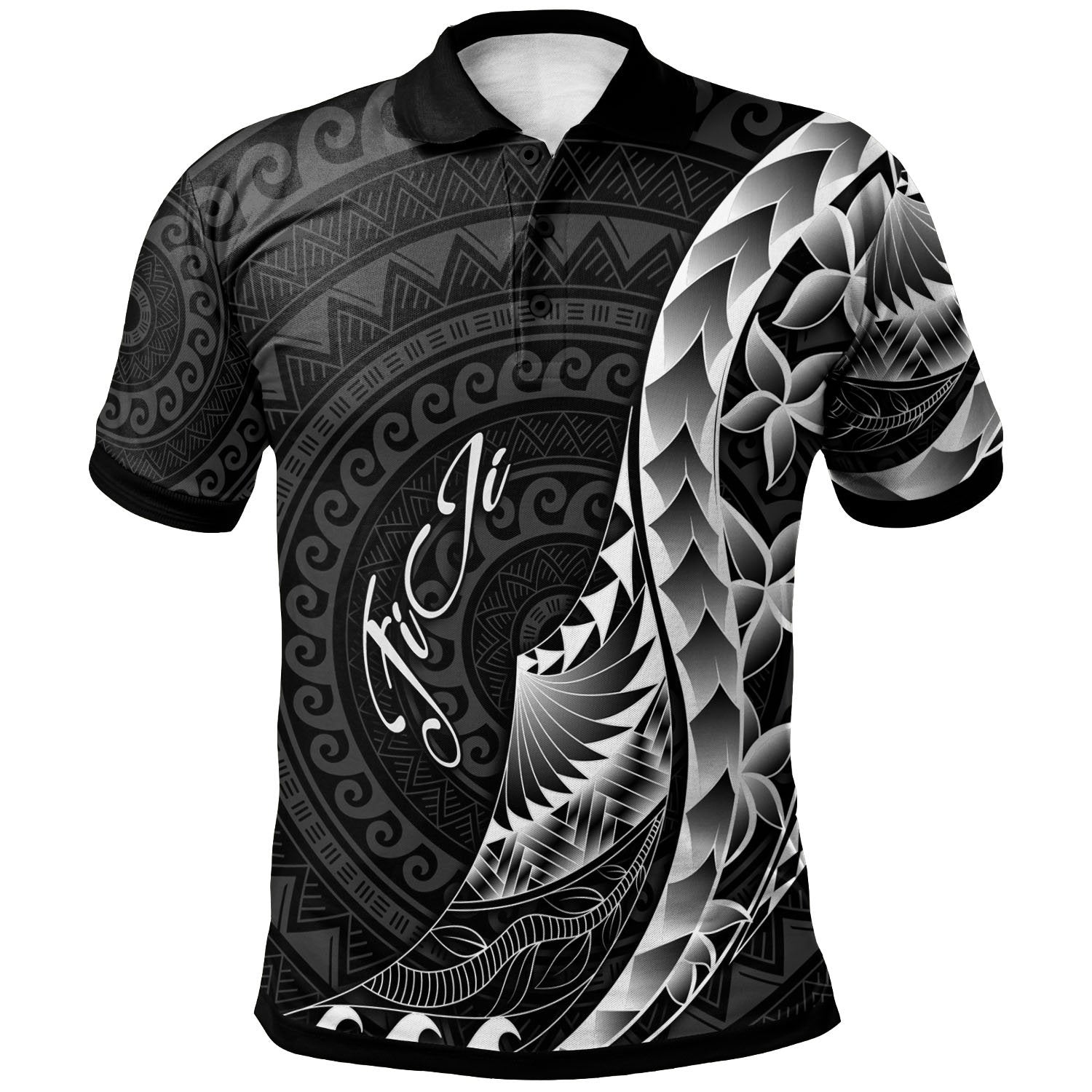 Fiji Polo Shirt Polynesian Pattern Style Unisex Black - Polynesian Pride