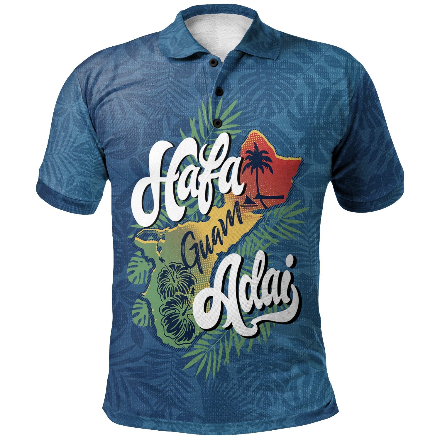 Guam Polo Shirt Hafa Adai With Map Unisex Blue - Polynesian Pride