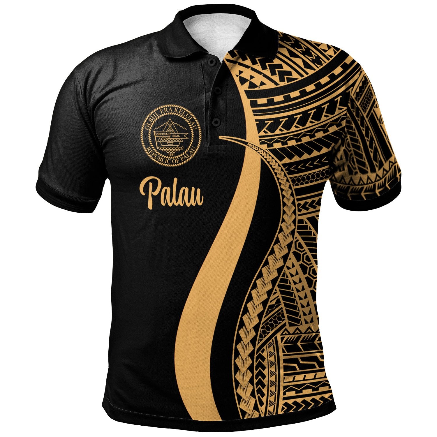 Palau Polo Shirt Gold Polynesian Tentacle Tribal Pattern Unisex Gold - Polynesian Pride