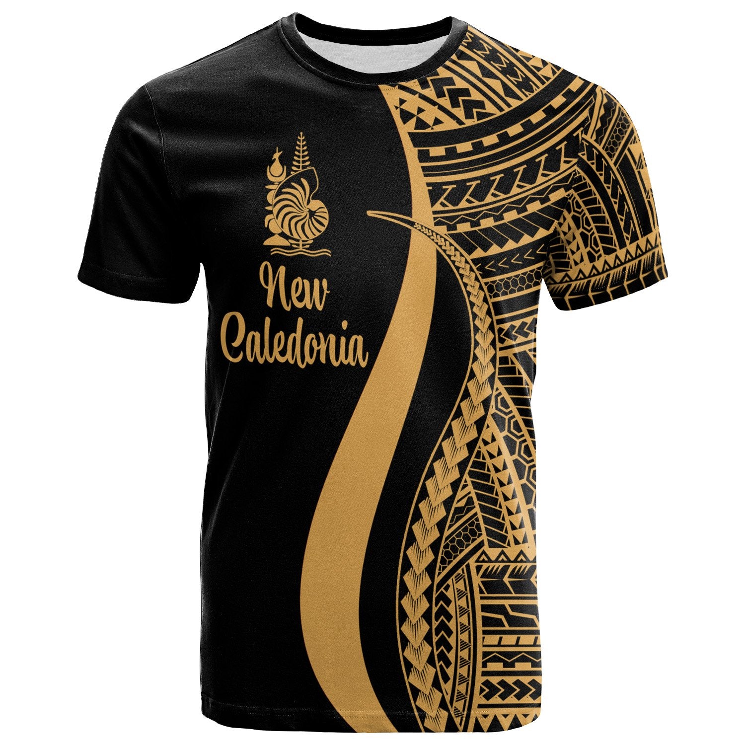 New Caledonia T Shirt Gold Polynesian Tentacle Tribal Pattern Unisex Gold - Polynesian Pride
