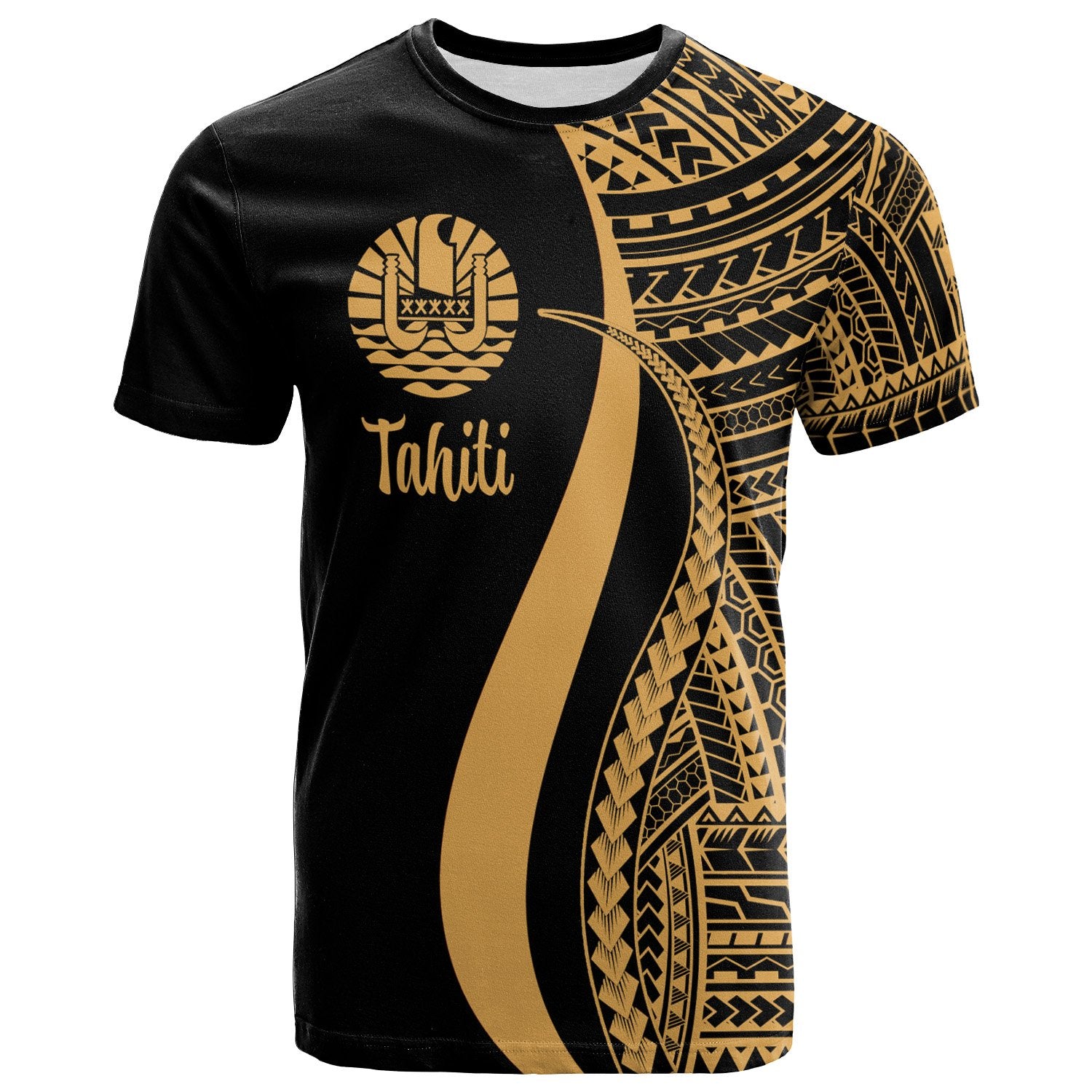 Tahiti T Shirt Gold Polynesian Tentacle Tribal Pattern Unisex Gold - Polynesian Pride