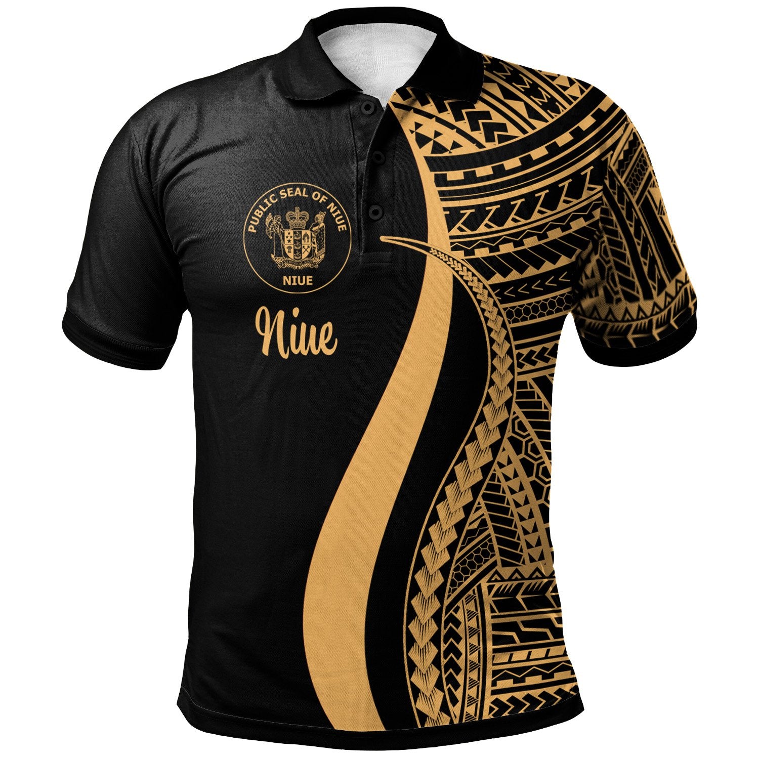 Niue Polo Shirt Gold Polynesian Tentacle Tribal Pattern Unisex Gold - Polynesian Pride