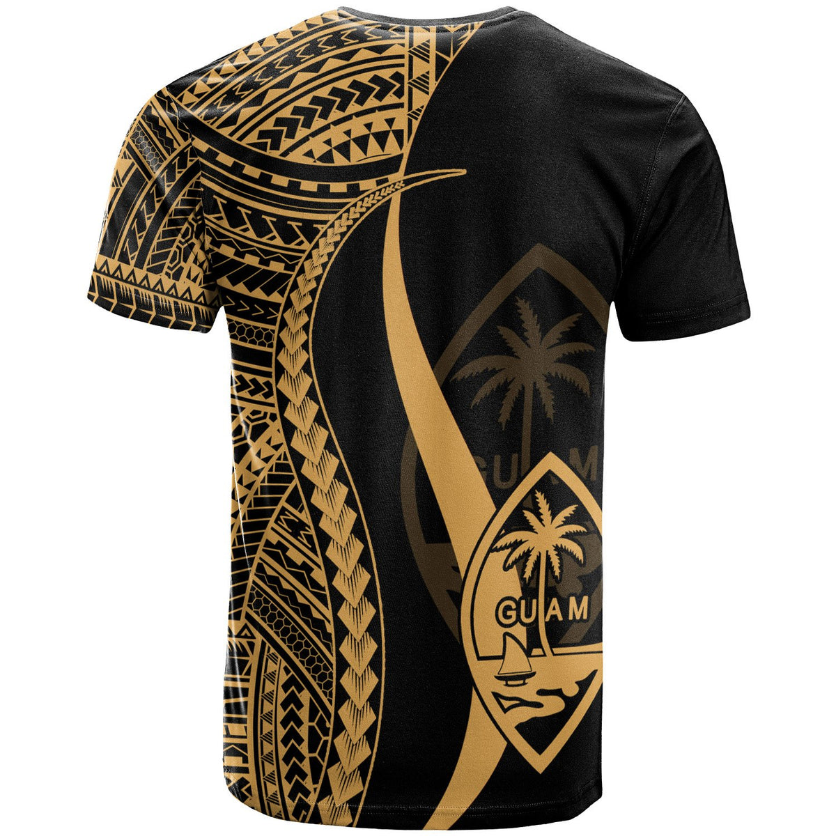 Guam T Shirt Gold Polynesian Tentacle Tribal Pattern - Polynesian Pride