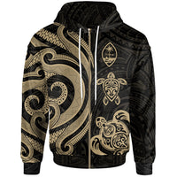 Guam Polynesian Zip up Hoodie Gold Tentacle Turtle Unisex Gold - Polynesian Pride