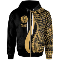 Tahiti Zip up Hoodie Gold Tentacle Tribal Pattern Unisex Gold - Polynesian Pride
