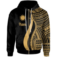 Nauru Zip up Hoodie Gold Tentacle Tribal Pattern Unisex Gold - Polynesian Pride