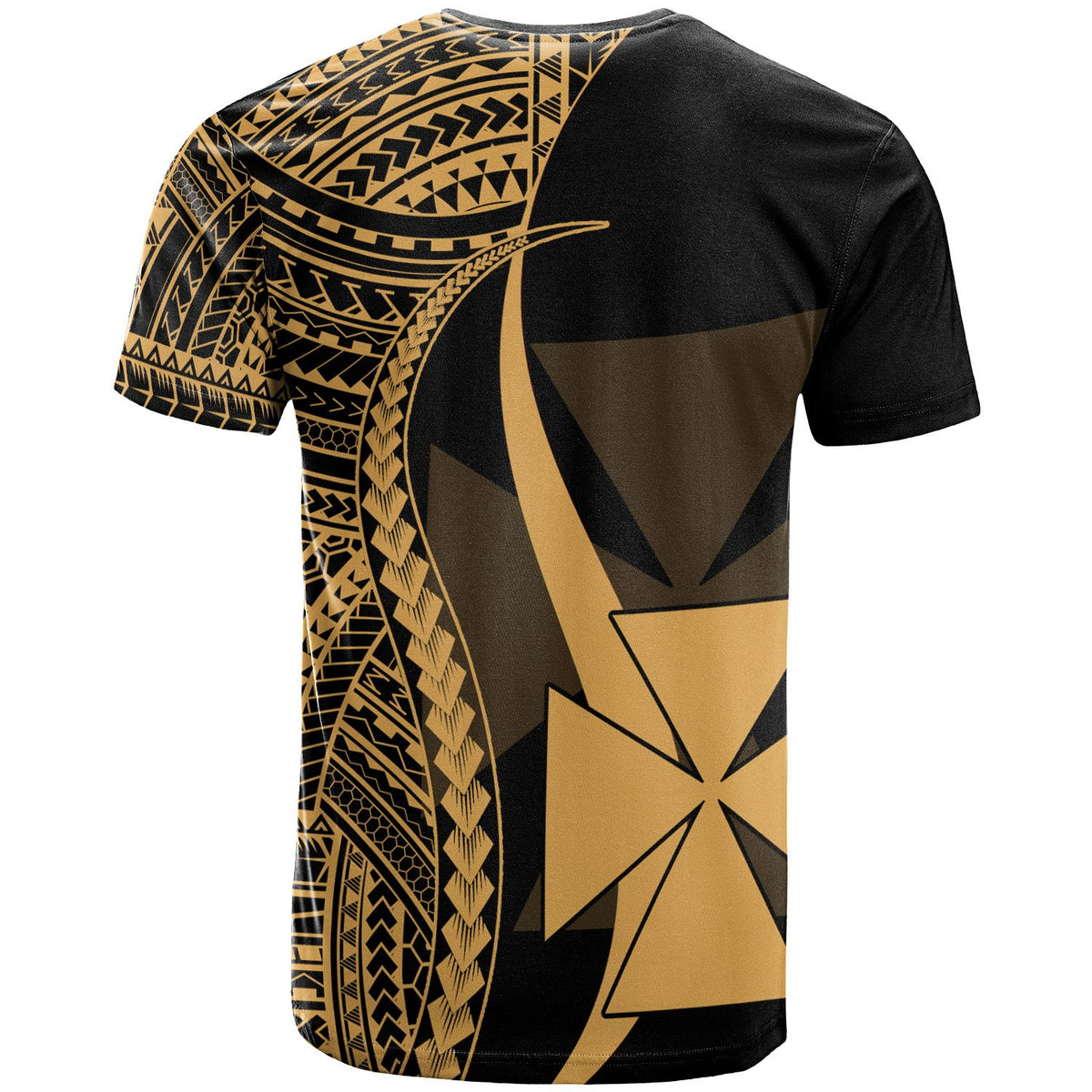 Wallis and Futuna Custom T Shirt Gold Micronesian Tentacle Tribal Pattern - Polynesian Pride