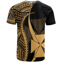 Wallis and Futuna Custom T Shirt Gold Micronesian Tentacle Tribal Pattern - Polynesian Pride